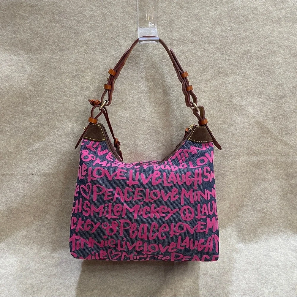 Dooney & Bourke Disney Parks Denim Pink Graffiti Hobo Shoulder Bag & Zip Pouch